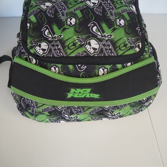No Fear Green & Black Backpack School Sports Bag Over Shoulder Bag Laptop Zip - Picture 6 of 15